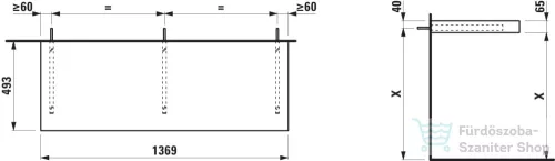 Laufen LANI 136,9 cm-es mosdópult konzollal, kivágás nélkül, traffic grey H4046801122661