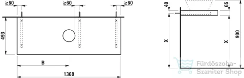 Laufen LANI 136,9 cm-es mosdópult konzollal, középső kivágással, mosdó nélkül, traffic grey H4046811122661