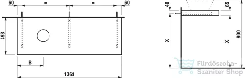 Laufen LANI 136,9 cm-es mosdópult konzollal, bal oldali kivágással, mosdó nélkül, matt fehér H4046821122601