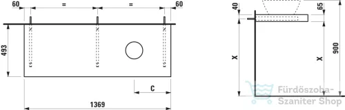 Laufen LANI 136,9 cm-es mosdópult konzollal, jobb oldali kivágással, mosdó nélkül, matt fehér H4046831122601