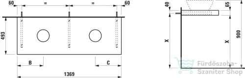 Laufen LANI 136,9 cm-es mosdópult konzollal, két kivágással, mosdó nélkül, matt fehér H4046841122601