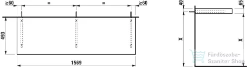 Laufen LANI 156,9 cm-es mosdópult konzollal, kivágás nélkül, vad tölgy H4046901122671