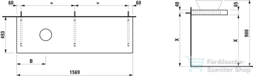 Laufen LANI 156,9 cm-es mosdópult konzollal, jobb oldali kivágással, mosdó nélkül, vad tölgy H4046921122671