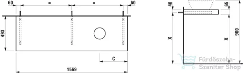 Laufen LANI 156,9 cm-es mosdópult konzollal, jobb oldali kivágással, mosdó nélkül, matt fehér H4046931122601