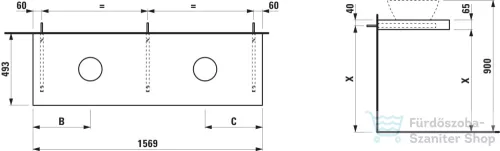 Laufen LANI 156,9 cm-es mosdópult konzollal, két kivágással, mosdó nélkül, traffic grey H4046941122661
