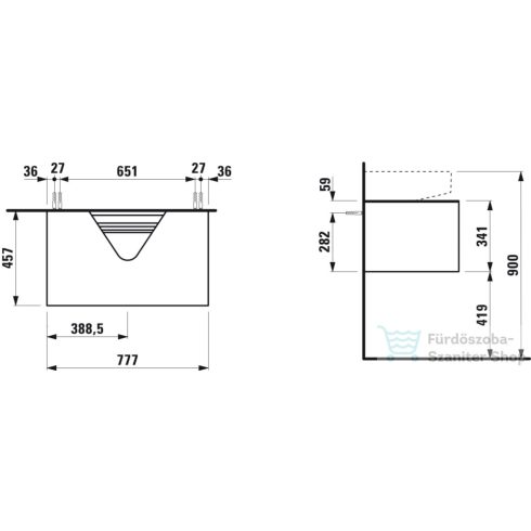 Laufen Sonar 77,5x45,5x34 cm-es 1 fiókos alsószekrény kivágással H816341,H816342 mosdóhoz,Titanium&Nero Marquina H4054410341421
