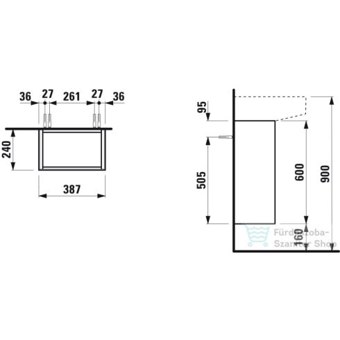 Laufen Sonar 38,7 cm széles 1 ajtós alsószekrény H815341 mosdóhoz,jobbos,Gold H4054820340401