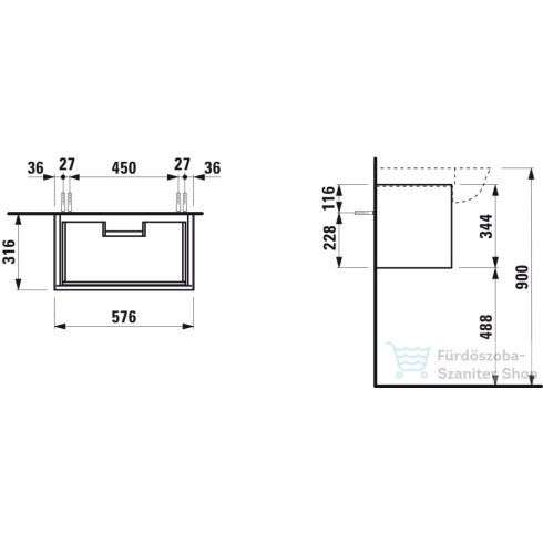Laufen The New Classic 57,5x31,5 cm-es 1 fiókos alsószekrény H813853 mosdóhoz,traffic grey H4060310856271