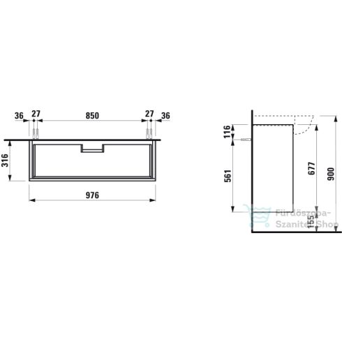 Laufen The New Classic 97,5x31,5 cm-es 2 fiókos alsószekrény H813857 mosdóhoz,traffic grey H4060920856271