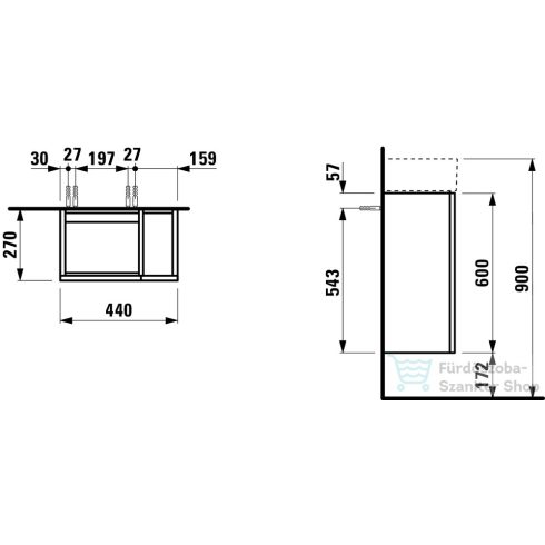Laufen Kartell By Laufen alsószekrény balos ajtóval,jobb oldali nyitott polccal H815335 kézmosóhoz,Kavics szürke H4075170336411