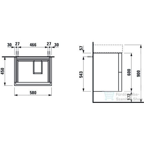 Laufen Kartell By Laufen alsószekrény két fiókkal matt fehér színben, bal polcos 810335 mosdóhoz H4075680336401 ( 407568 )