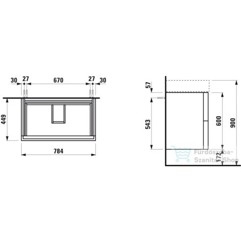 Laufen Kartell By Laufen 78,5x45 cm-es 2 fiókos alsószekrény H810336 mosdóhoz,Ochre Brown H4075920336431
