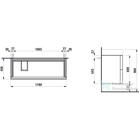 Laufen Kartell 118 cm széles két fiókos alsószekrény 813332 mosdóhoz,Pala szürke H4076480336421