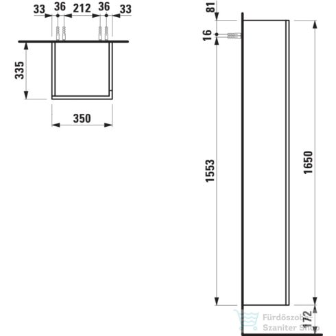 Laufen Kartell By Laufen 165x35x33,5 cm-es 1 ajtós szekrény,jobbos,matt fehér H4082880336401