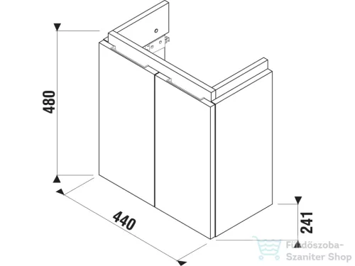 Jika CUBITO 44x24,1 cm-es, 2 ajtós fali mosdótartó szekrény H811424 mosdóhoz, tölgy H40J4202005191