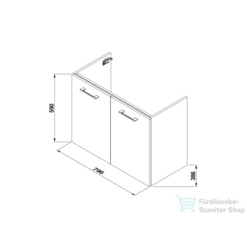 Jika PONTA 79,6x38,6 cm-es, 2 ajtós fali mosdótartó szekrény H810514 mosdóhoz, fényes/matt fehér H40J5242005001