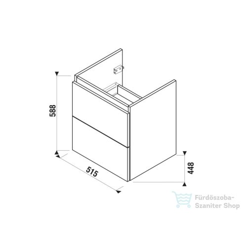 Jika MIO N 51,5x44,8 cm-es, 2 fiókos fali mosdótartó szekrény H812712XXX mosdóhoz, kőris H40J7134013421