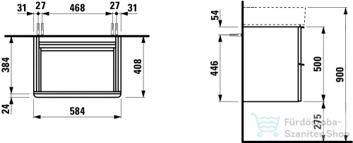 Laufen Val alsószekrény két fiókkal 810283 tip. mosdóhoz, matt fehér H4101421601001 ( 410142 )