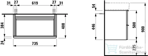 Laufen Val alsószekrény két fiókkal 810285 tip. mosdóhoz, matt fehér H4101821601001 ( 410182 )