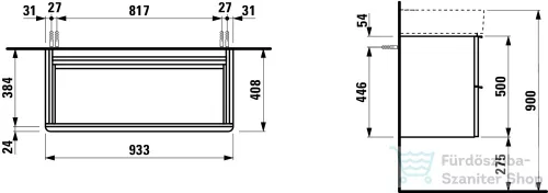 Laufen Val alsószekrény két fiókkal 810287 tip. mosdóhoz, sötét szilfa H4102021601031 ( 410202 )