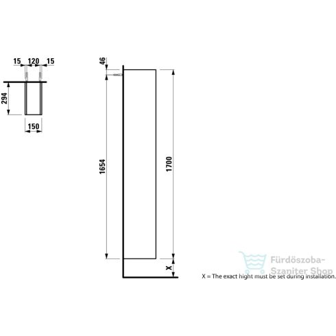 Laufen SPACE 170x15x29,5 cm-es keskeny szekrény, nyitott fronttal, matt fehér H4109051601001