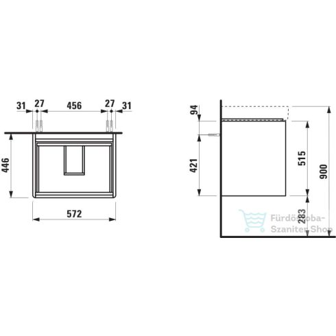 Laufen BASE 2.0 57x44,5 cm-es, 2 fiókos fali mosdótartó szekrény PRO S H810963 / PRO X 810863 mosdóhoz, traffic grey H4112721082661