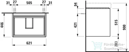 Laufen BASE 2.0 62x44,5 cm-es, 2 fiókos fali mosdótartó szekrény PRO S H810964 / PRO X 810864 mosdóhoz, fényes fehér H4112821082611
