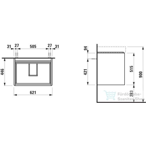 Laufen BASE 2.0 62x44,5 cm-es, 2 fiókos fali mosdótartó szekrény PRO S H810964 / PRO X 810864 mosdóhoz, traffic grey H4112821082661
