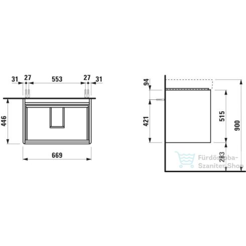 Laufen BASE 2.0 67x44,5 cm-es, 2 fiókos fali mosdótartó szekrény PRO S H810967 / PRO X H810865 mosdóhoz, vad tölgy H4112921082671