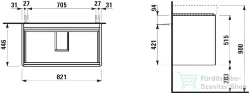 Laufen BASE 2.0 82x44,5 cm-es, 2 fiókos fali mosdótartó szekrény PRO S H813965 / PRO X H810867 mosdóhoz, matt fehér H4113021082601