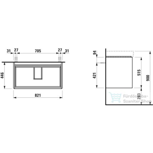Laufen BASE 2.0 82x44,5 cm-es, 2 fiókos fali mosdótartó szekrény PRO S H813965 / PRO X H810867 mosdóhoz, traffic grey H4113021082661