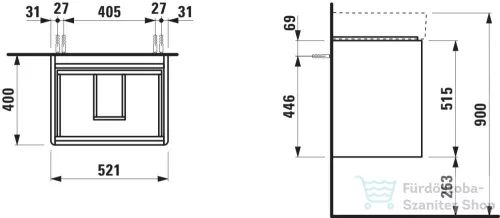 Laufen BASE 2.0 52x40 cm-es, 2 fiókos fali mosdótartó szekrény  VAL H810282 mosdóhoz, fényes fehér H4113621082611
