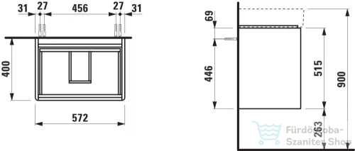 Laufen BASE 2.0 57x40 cm-es, 2 fiókos fali mosdótartó szekrény VAL H810283 mosdóhoz, traffic grey H4113721082661