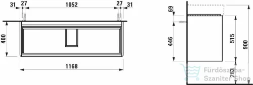 Laufen BASE 2.0 117x40 cm-es, 2 fiókos alsószekrény VAL H810289 mosdóhoz, vad tölgy H4114221082671