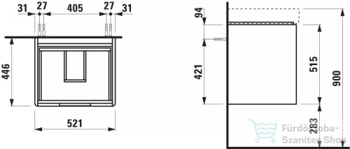 Laufen JUNA 52x44 cm alsószekrény, 2 fiók, PRO S H810962  mosdóhoz, Vad tölgy H4114621092671