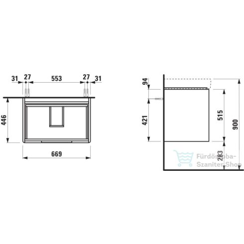 Laufen JUNA 67x44 cm alsószekrény, 2 fiók, PRO S H810967 mosdóhoz, matt fehér H4115121092601