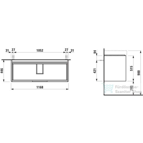 Laufen JUNA 116x44 cm alsószekrény, 2 fiók, PRO S H814965 mosdóhoz, vad tölgy H4115421092671