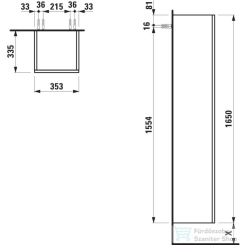 Laufen JUNA magas szekrény, 165 cm, 1 ajtóval, ajtózsanér jobb oldalon, vad tölgy H4116521092671