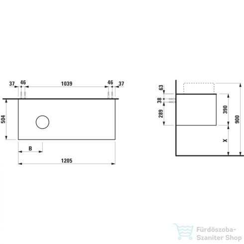 Laufen ARUN fiókos elem 1200, 1 fiókkal, kivágással bal oldalon, Ardesia Bianca felülettel, Natúrfa H4141221516301