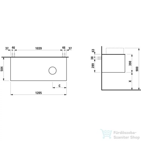 Laufen ARUN fiókos elem 1200, 1 fiókkal, kivágással jobb oldalon, Ardesia Bianca felülettel, Natúrfa H4141231516301