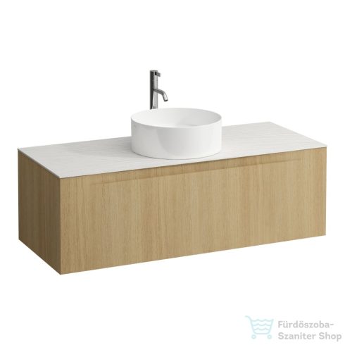 Laufen ARUN fiókos elem 1200,1 fiókkal, kivágással középen, Ardesia Bianca felülettel csaplyuk kivágással, Világos tölgy H4141251512501