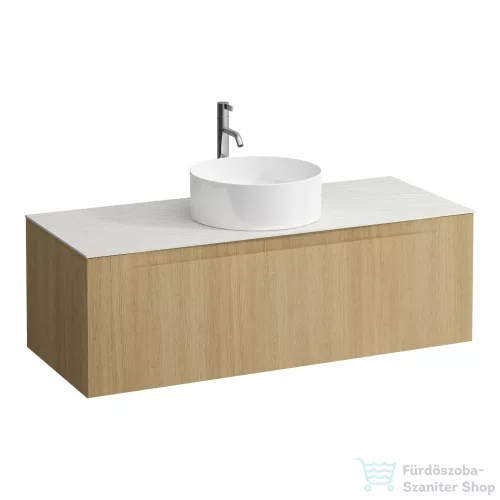 Laufen ARUN fiókos elem 1200,1 fiókkal, kivágással középen, Ardesia Bianca felülettel csaplyuk kivágással, Világos tölgy H4141251512501