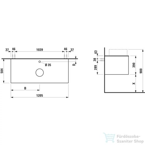 Laufen ARUN fiókos elem 1200,1 fiókkal, kivágással középen, Ardesia Bianca felülettel csaplyuk kivágással, Natúrfa,  H4141251516301