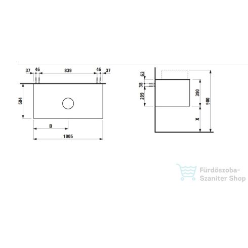 Laufen ARUN fiókos elem 1000, 1 fiókkal, kivágással középen, Ardesia Nera felülettel, Natúrfa H4151111516301