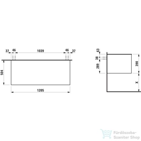 Laufen ARUN fiókos elem 1200, 1 fiókkal, kivágás nélkül, Ardesia Nera felülettel, Natúrfa H4151201516301
