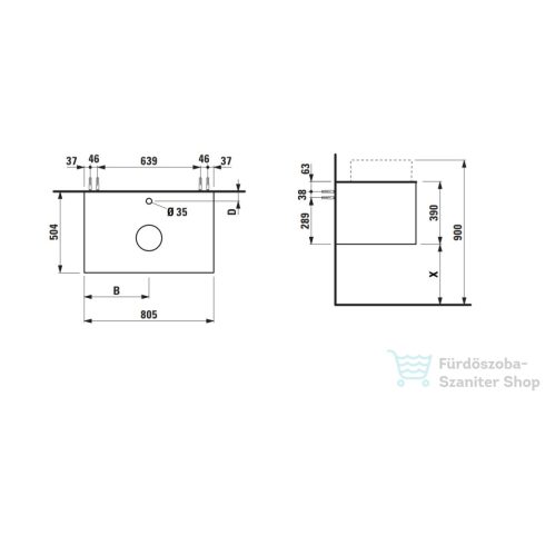 Laufen ARUN fiókos elem 800, 1 fiókkal, kivágással középen, Piasentina Grigio felülettel, Natúrfa H4161011516301