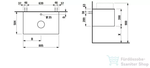 Laufen ARUN fiókos elem 800, 1 fiókkal, kivágással középen, Piasentina Grigio felülettel, Natúrfa H4161011516301