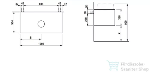 Laufen ARUN fiókos elem 1000, 1 fiókkal, kivágással középen, Botticino Crema felülettel, Natúrfa H4171111516301