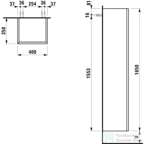 Laufen ARUN magas szekrény, 165 cm, 1 ajtóval, ajtózsanér bal oldalon, világos tölgy H4195011512501