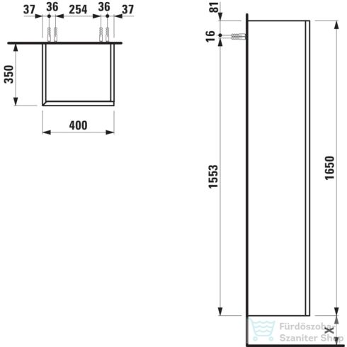 Laufen ARUN magas szekrény, 165 cm, 1 ajtóval, ajtózsanér jobb oldalon, világos tölgy H4195021512501